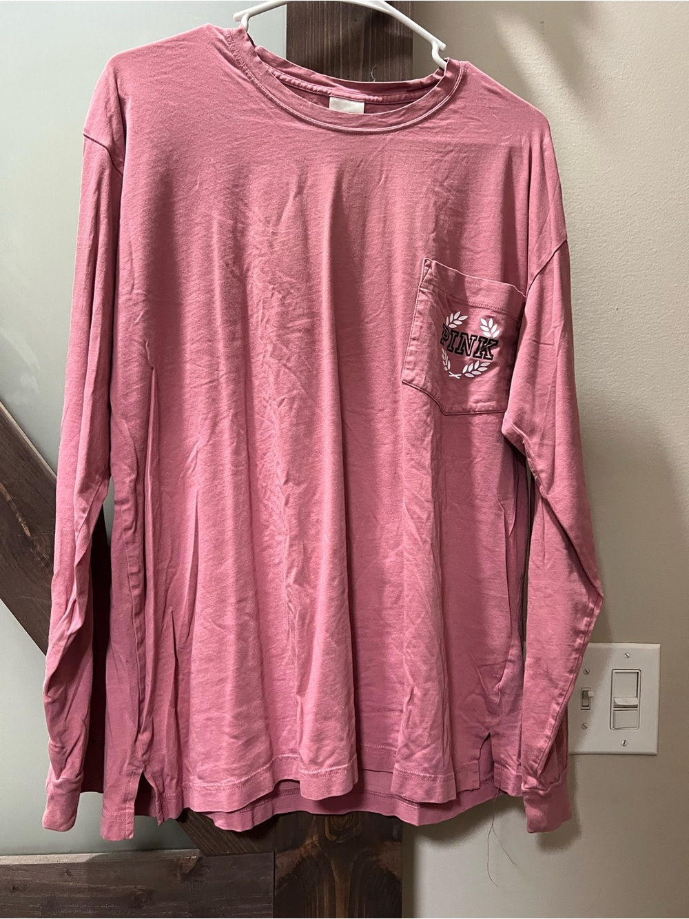 PINK Victoria's Secret Long-Sleeve Pocket Tee in Dusty Rose